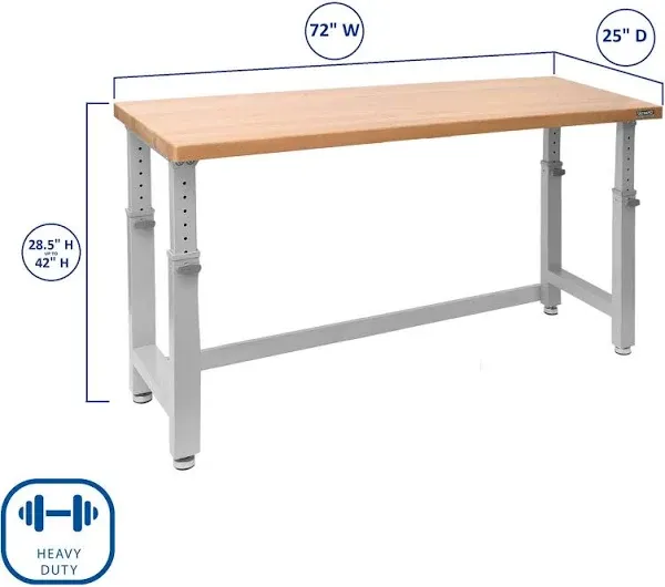 WOOD &amp; STEEL WORK TABLE Adjustable 4-Foot Heavy-Duty Garage Kitchen Office Shop