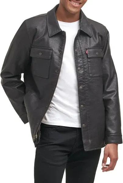 🧷Levi&#039;s Men&#039;s Faux Leather Sherpa Lined Trucker Jacket,Black,M<wbr/>👉MINOR DEFECT