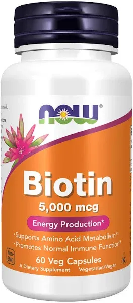 Now Foods Biotin Dietary Supplement, 5000 mcg, Vegetable Capsules - 60 count