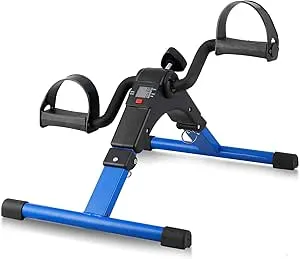 Folding Pedal Exerciser, Mini Exercise Bike with LCD Monitor, Portable Under Desk Bike Foot Pedal Exerciser for Arm and Leg Exercise,Blue