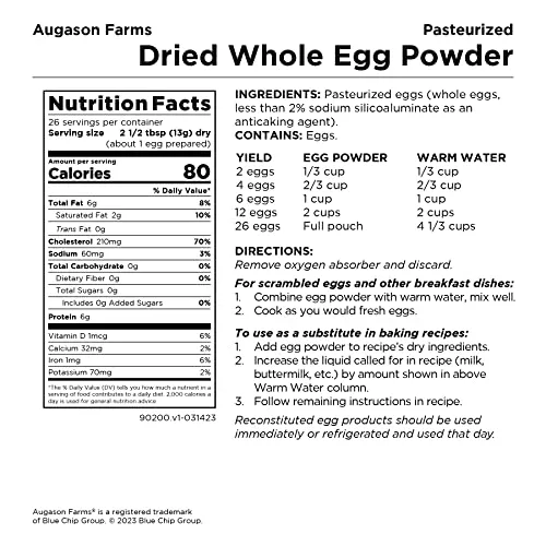 Augason Farms Dried Whole Egg Powder Emergency Food Storage 11.9 oz.