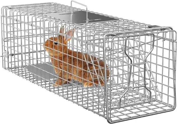 VEVOR Live Animal Cage Trap, 24&#034; x 8&#034; x 8&#034; Humane Cat Trap Galvanized Iron, Fold