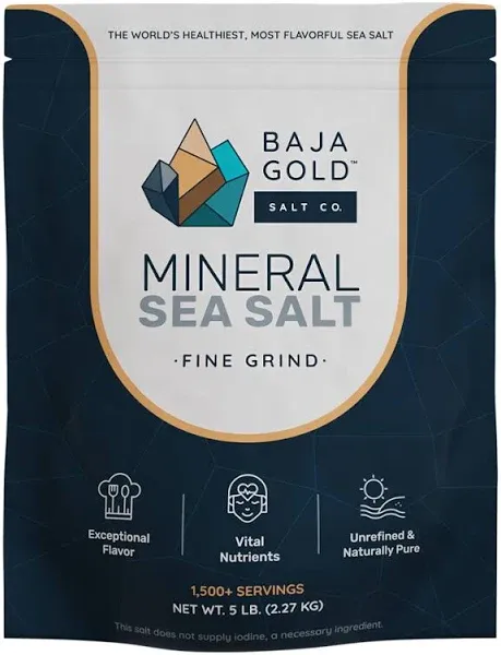 Baja Gold Mineral Sea Salt, Fine Grind, 5 Lb. Bag