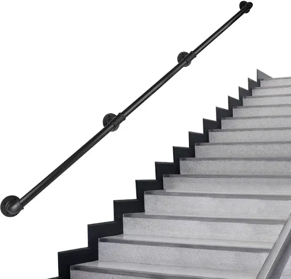 Stair Handrail 3FT Metal Staircase Handrail Black Wrought Iron Wall Hand Railing for Indoor & Outdoor Wall Mount Support Safety Grab Handle Stair Railing for Seniors Child Pregnant Woman