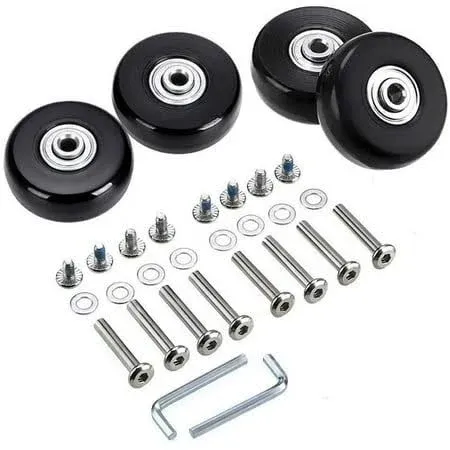 OwnMy 50 x 18mm Set of 4 Luggage Suitcase Replacement Wheels, Rubber Swivel Caster Wheels Bearings Repair Kits (Black)