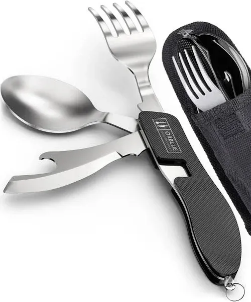 Orblue 4-in-1 Camping Utensils, 2-Pack, Portable Stainless Steel Spoon, Fork,...