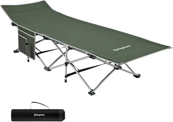 KingCamp Folding Portable Outdoor Camping Cot w/ Multi Layer Side Pocket, Green