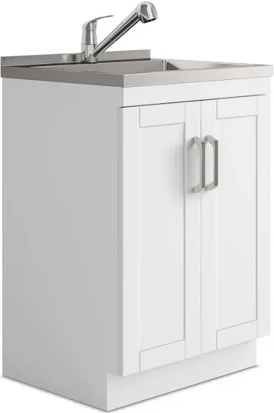 Simpli Home Kyle Transitional 24 inch Laundry Cabinet with Faucet and Stainless Steel Sink