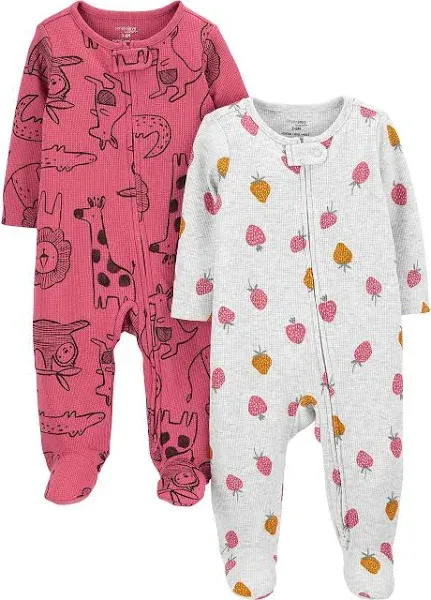 Simple Joys by Carter's Baby Girls' 2-Way Zip Thermal Footed Sleep and Play (Pack of