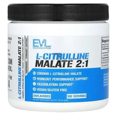 EVLution Nutrition, Malato De L-citrulina 2:1, Sem Sabor, 200 G (7,05 oz)