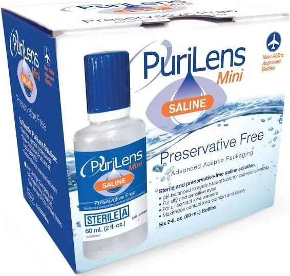 PuriLens Mini Preservative Free Saline Six Bottles