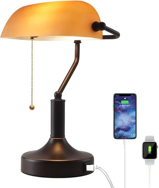 Liylan Vintage Bankers Desk Lamp with Pull Chain Switch Traditional Desk Lamp...