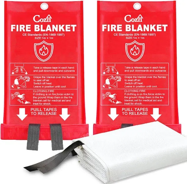 Cozii Emergency Fire Blanket for Home and Kitchen 40"x40" Flame Suppression Fiberglass Fire Blankets for House Camping Car Office Warehouse Emergency