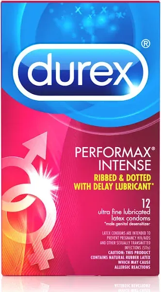 Durex Performax Intense Ribbed Dotted Delay Lubricant Latex Condoms