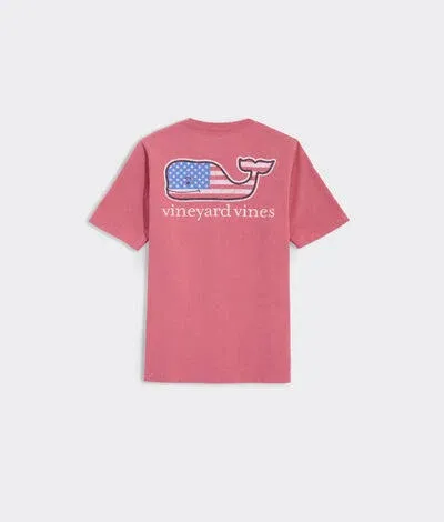 Vineyard Vines Boys Size Medium (12-14) white pocket tee with USA Flag whale