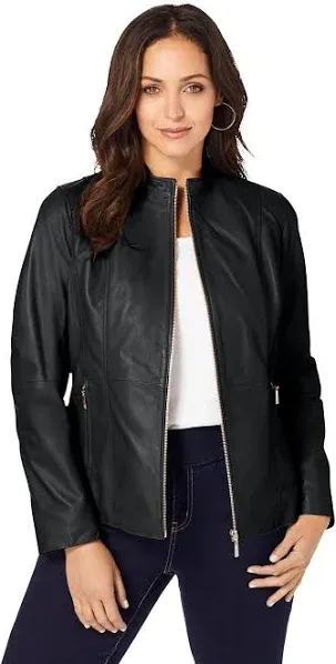 Jessica London Plus Size Women's Zip Front Leather Jacket