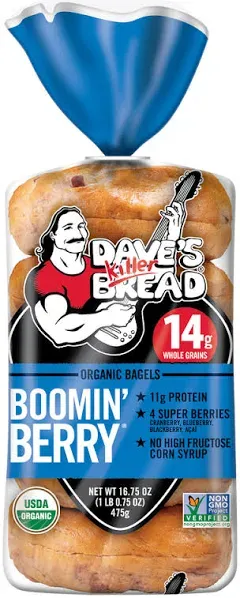 Dave’s Killer Bread® Boomin’ Berry® Bagels, Cranberry, Blueberry, Blackberry and Acai Bagels, 5 Count