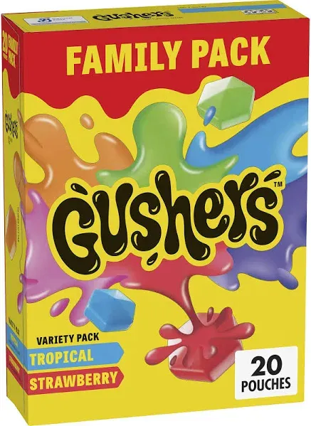 Gushers Fruit Flavored Snacks, Variety Pack, Strawberry and Tropical, 20 ct