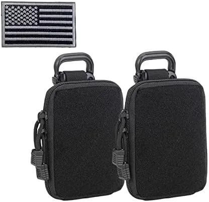 2 Pack Tactical Molle Pouches Water Resistant Black Gadget EDC Small Bags Set