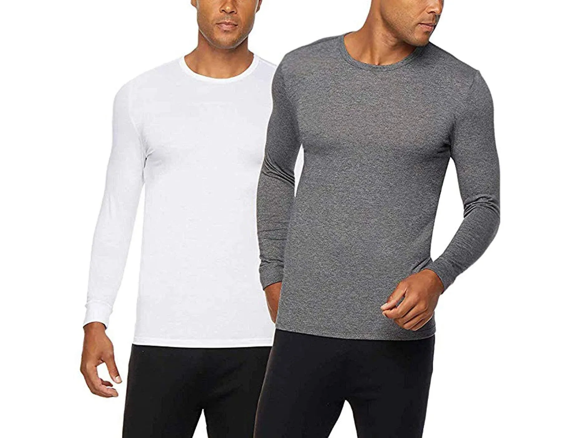 32 Degrees Men Heat Long Sleeve Scoop Neck Tee 2-Pack (xl, Grey White)