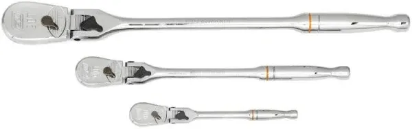 Gearwrench 81276T 3 Pc. 1/4" 3/8" & 1/2" Drive 90-Tooth Locking Flex Head Teardrop Ratchet Set