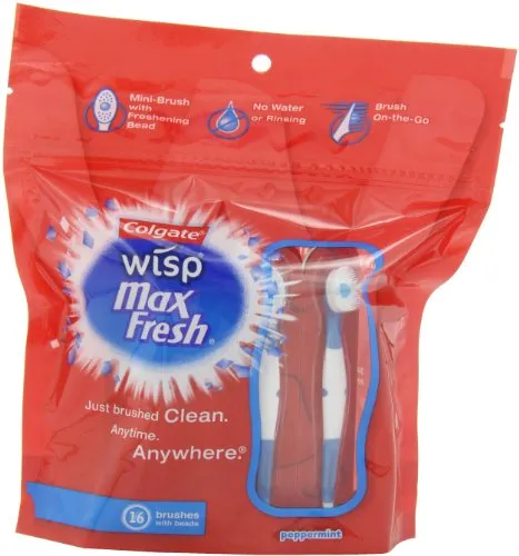 Wisp Mini-Brush with Freshening Bead, Peppermint, 16-Count