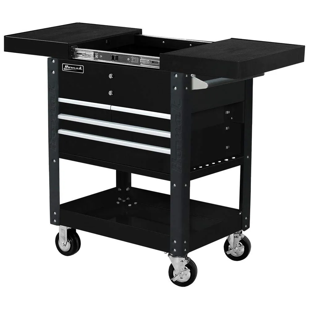 Homak BK06043500 Slide Top Service Cart 35 Pro Series Four Drawer - Black