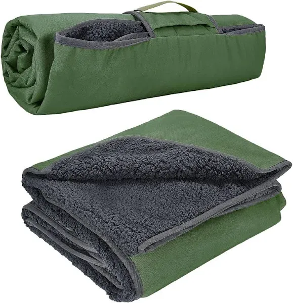 Waterproof Outdoor Blanket with Sherpa Lining, Windproof Triple Layers Warm Comf