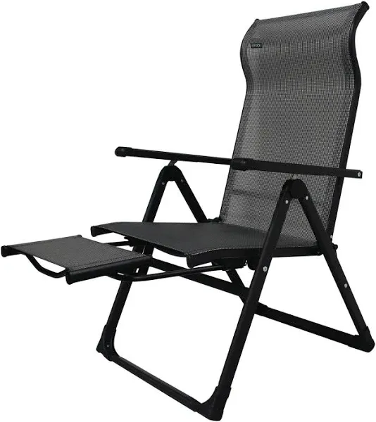 Caravan Sports Ergo+ Patio Folding Chair, Gray with Flip Out Footrest, 300 LBS Weight Capacity, 7 Recline Positions