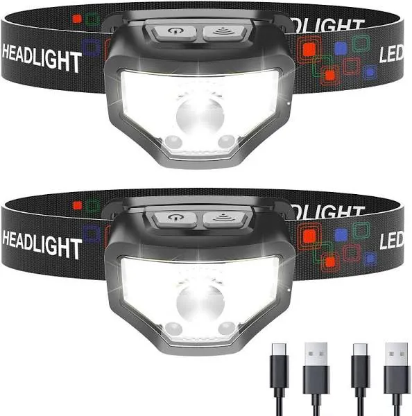 Curtsod Headlamp Rechargeable, 2-Pack 1200 Lumen Super Bright with White Red ...