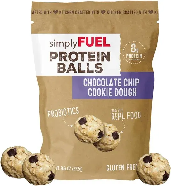 simplyFUEL Whole Food Protein Balls with Probiotics - Chocolate Chip Cookie Dough Protein Snacks - 8g Protein Snack - Gluten Free Energy Balls (1 Pack of 12 Balls)