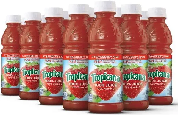 Tropicana 100% Juice, Strawberry Kiwi, 10 fl oz (Pack of 15) - Real Fruit Juices, Vitamin C Rich, No Added Sugars, No Artificial Flavors