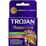 Trojan Pleasure Variety Pack Lubricated Condoms, 3 Count