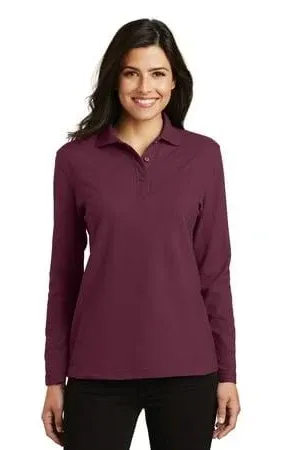 Port Authority L500LS Ladies Silk Touch Long Sleeve Polo - Burgundy, L