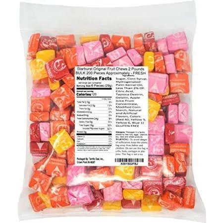 Starburst Original Fruit Chews Sugar Candy, 2.0 Pounds Bulk 200 Pieces Approximately