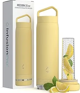 Infusion Pro Fruit Infuser Water Bottle Vacuum Insulated (20 oz) Stainless Steel : Fruit Infusion Recipe eBook : Bottom Loading Water Infuser for More Flavor : Easy Cleaning : Great Gift Water Bottle