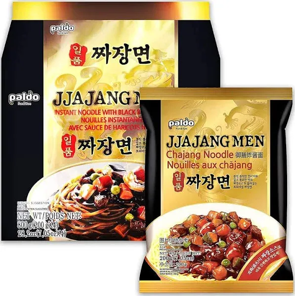 Paldo Fun & Yum Ilpoom Jjajangmen Noodles, Pack of 4, Traditional Brothless Chajang Ramen with Savory & Sweet Black Bean Sauce, Oriental Style Korean