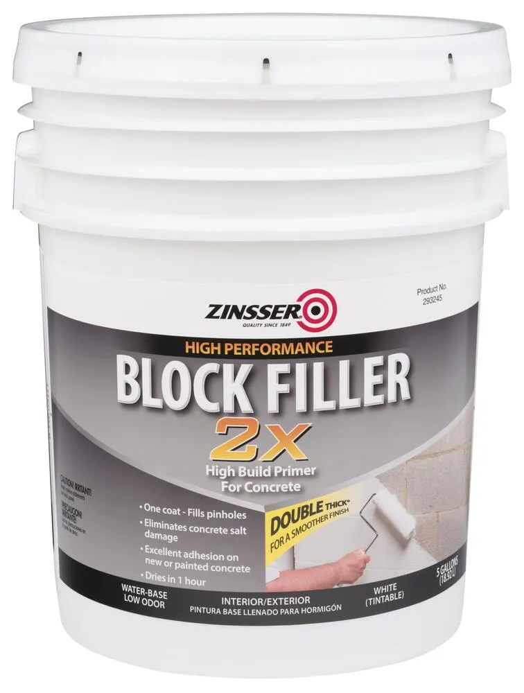 White, Zinsser Block Filling 2x Flat Primer- 293248, 5 Gallon- 1 Pack