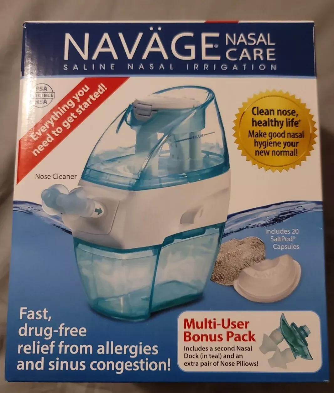 NAVAGE Nasal Care SDG-2 Saline Nasal Irrigation Multi User Bonus Pack Neti Pot