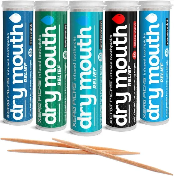 Xero Picks Dry Mouth - Infused Flavored Toothpicks for Long Lasting Fresh Breath & Dry Mouth Prevention (Variety 6 Pack)