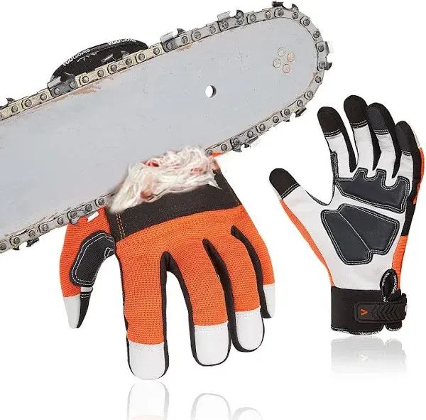 Vgo 1Pair Chainsaw Work Gloves Saw Protection On Left Hand Back Size L Orange Ga8912