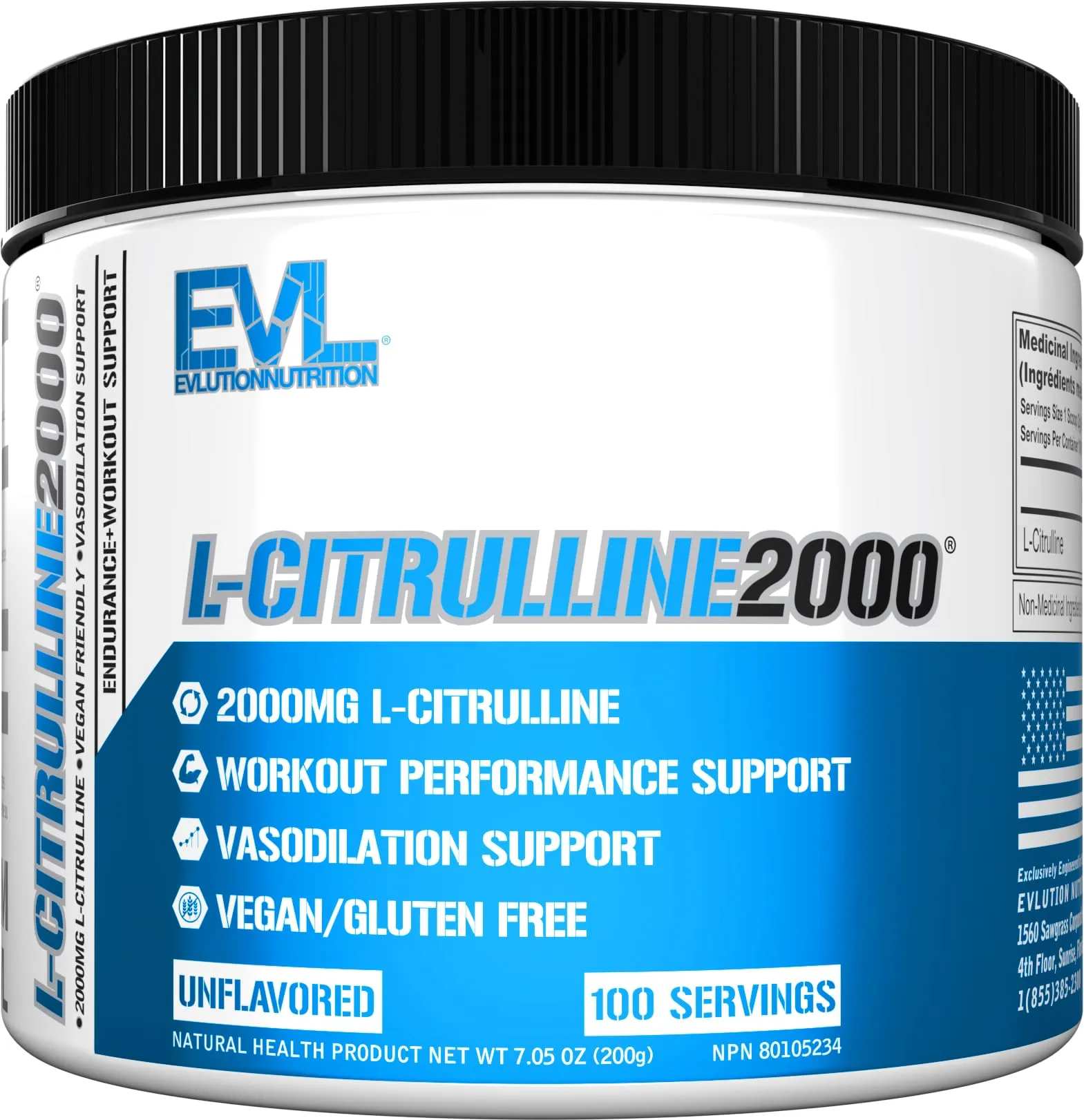 EVLution Nutrition L-Citrulline 2000 Muscle Growth &amp; Endurance 200g Unflavored