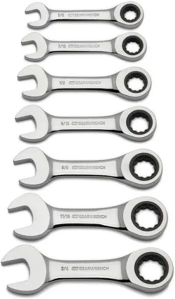 GearWrench 7 Pc. 12 Pt. Stubby Ratcheting Combination Wrench Set