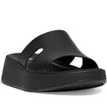 Fitflop F-Mode Raw-Edge Leather Flatform H-Bar Slides Women's Sandals Black : 5 M (B)