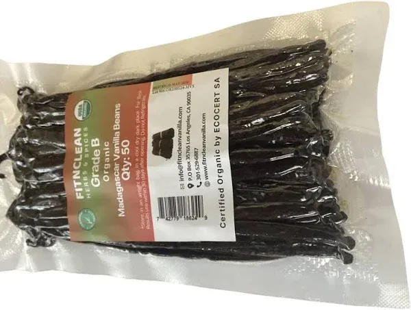 Organic Madagascar Vanilla Beans - Grade B - 5&#034;-7&#034; Pods for Extract &amp; Baking