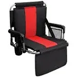 ALPHA CAMP Stadium Seat Chair for Bleachers with Back &amp; Arm Rest Black Red-2pcs