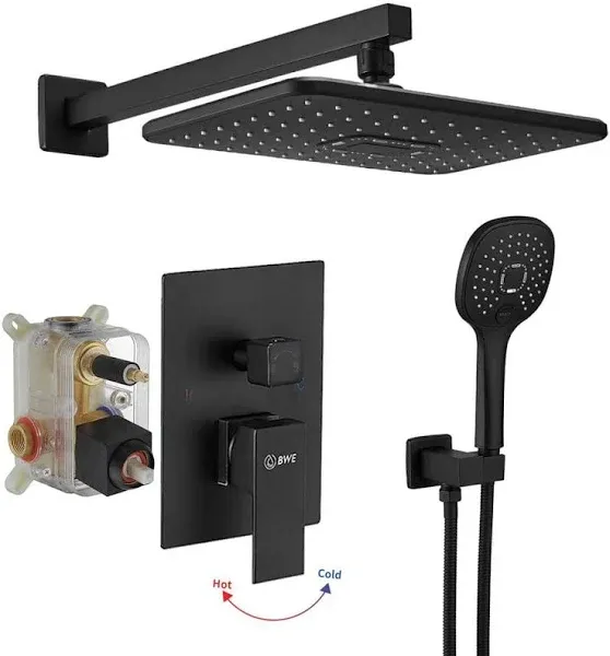 BWE 11.53&#034;Rain Shower Faucet+Handhel<wbr/>d Kit Single-Handle+<wbr/>2-Spray In Matte Black