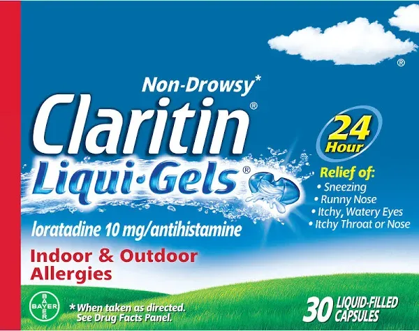 Claritin Liqui-Gels 24HR Relief 10mg 30ct, NEW DMGD BOX FREE SHIP_09/25 OR LATER