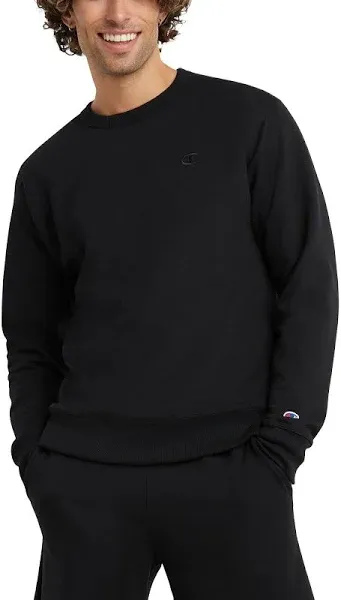 Champion Men Classic C Logo Powerblend Fleece Crewneck Sweater Black Size M NWT