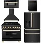 ZLINE Autograph Edition 36 in. 4.6 Cu. ft. Dual Fuel Range in Black Stainless Steel with Gold Accents